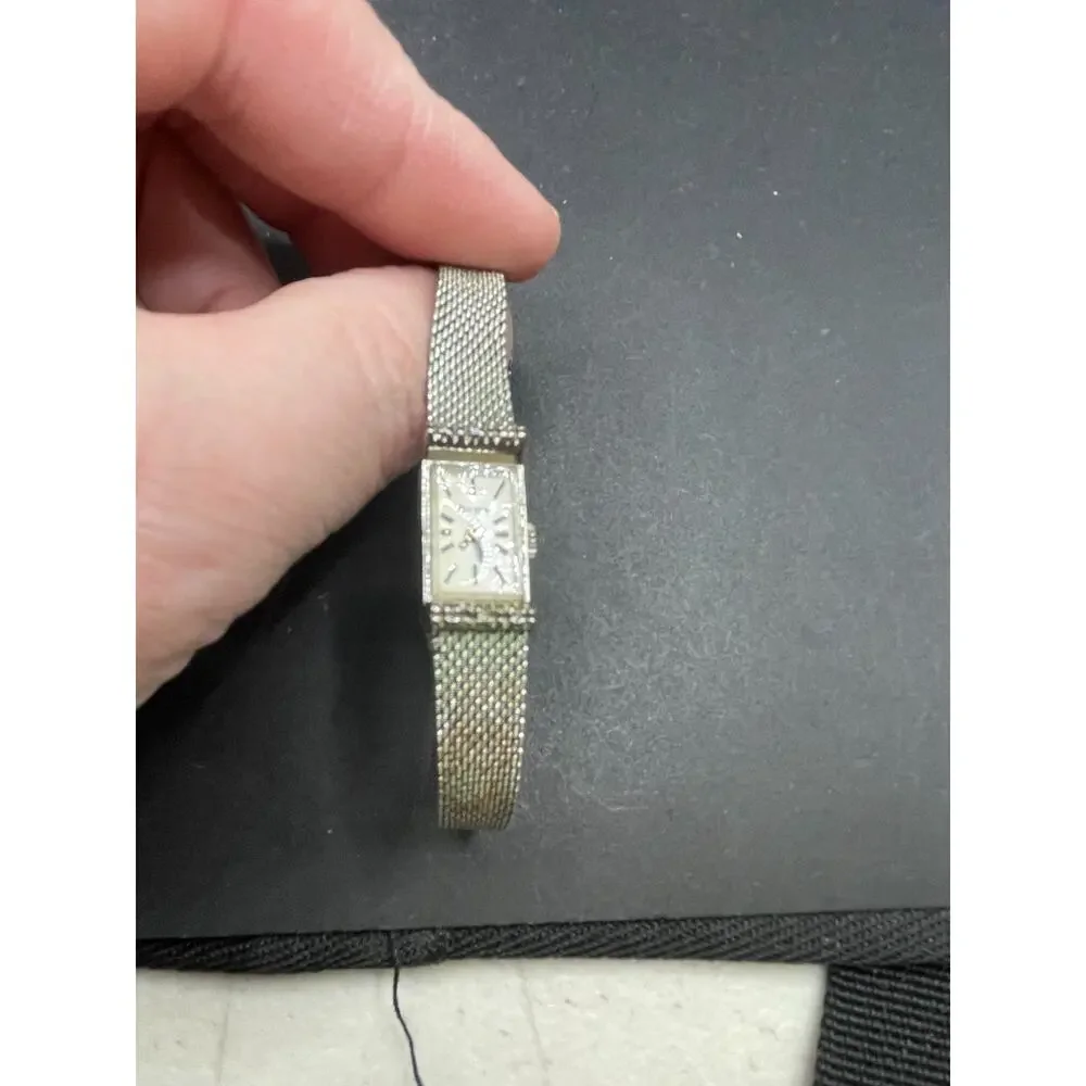 Vintage BULOVA N9 Women Watch Mechanical Silver Tone Diamond Bezel 10.4MM